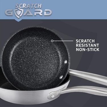 Набір сковорідок з нержавіючої сталі Prestige Scratch Guard для індукції, 2 шт. – антипригарні, діаметром 25 см та 29 см, стійкі до подряпин, можна мити в посудомийній машині