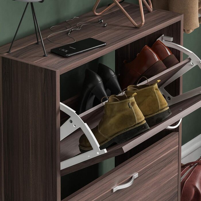 Шкаф для взуття Vida Designs з 2 відкидними полицями, органайзер для взуття, дерев’яний модуль (горіх)