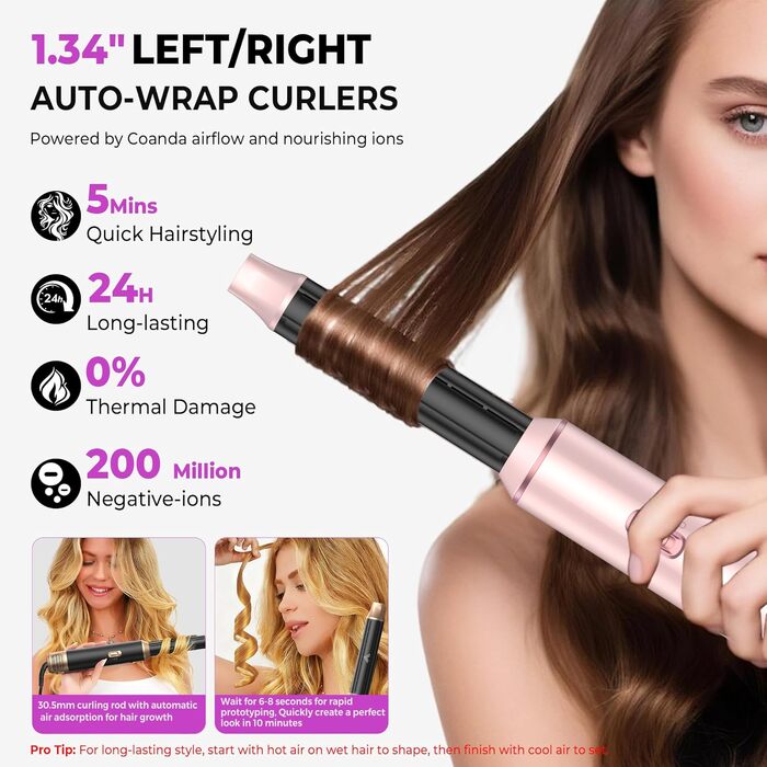 Airstyler 5 в 1: Фен-щітка для волосся з насадкою для локонів, чорно-золотий (5 в 1: Рожевий) - професійний стайлер для укладання