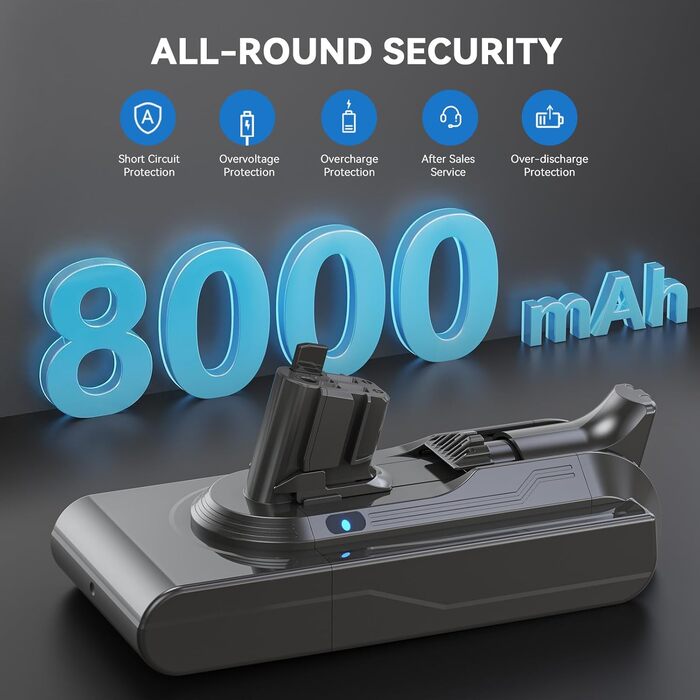 Акумулятор Morpilot V7 8000mAh для пилососа Dyson V7 SV11 Animal, Motorhead, Pro, Trigger, Fluffy + фільтри (V11 8.0Ah)