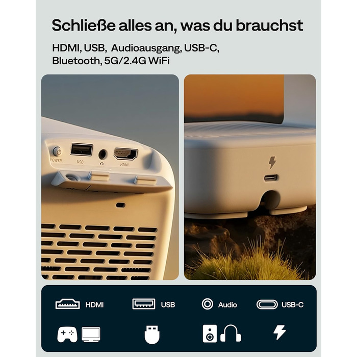 Проектор Aurzen D1 Air Smart: 1080P, 4K, HDR10, Dolby Audio, Netflix, USB-C, Автофокус, Компактний