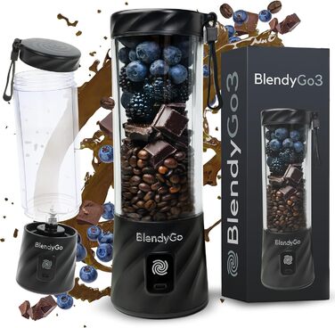 Портативний блендер BlendyGo 3 для смузі, 550 мл, USB, без BPA, PulseMotion & BlendPro технології, чорний