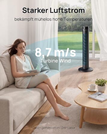 Тихий вежний вентилятор з пультом 25dB, 40W, 4 режими, 75° осциляція, таймер 12 год, 93 см