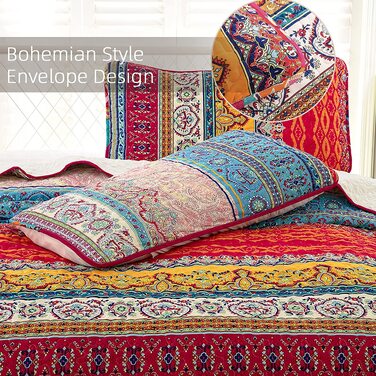 Постільна покривало WONGS BEDDING Boho 3-предметний комплект (220x240 см) з 2 наволочками 50x70 см, стібана ковдра з мікрофібри для спальні та дивана, Беміс