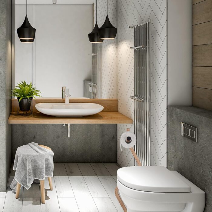 WC гарнітур Relaxdays: підлоговий тримач для туалетного паперу, йоржик з підставкою, 75x18,5x18,5 см, чорний/натуральний