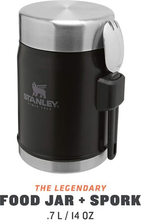 Термос для їжі Stanley Classic Legendary 400 мл з ложкою-виделкою, нержавіюча сталь, тримає тепло/холод 7 годин, BPA-free, чорний матовий, для їжі, для обіду, термобокс, придатний для миття в посудомийці