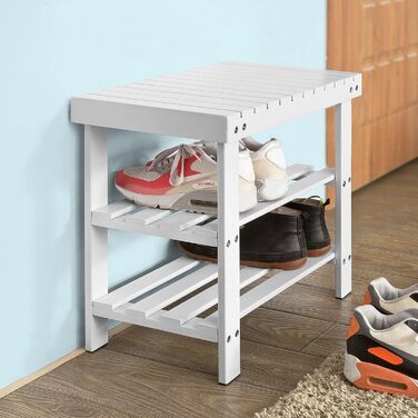 Лавка для взуття SoBuy FSR02-K-W з полиць, 50 см, біла, бамбук, гарантія 2 роки