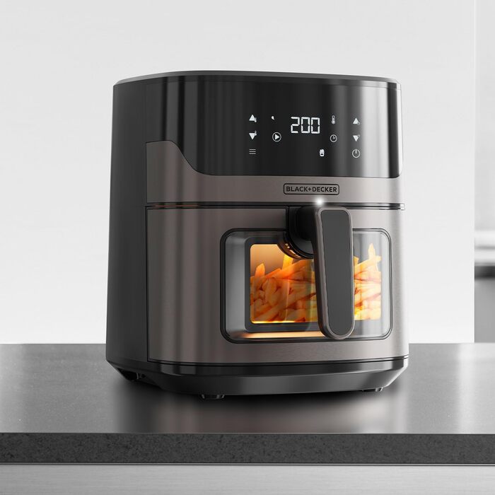 Фритюрниця аерогриль BLACK+DECKER BXAF6500E 1600Вт, 6,5л, 8 програм, оглядове вікно, температура 80-220°C, до 1300г картоплі фрі