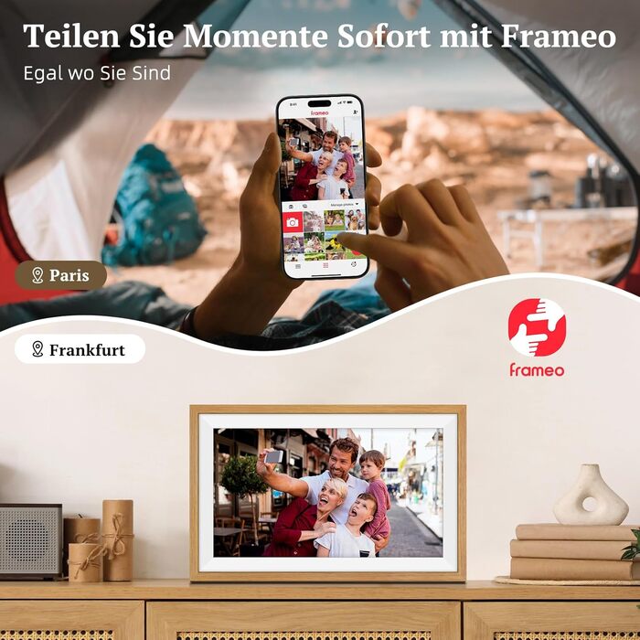 Frameo Цифровий фоторамка 15.6 дюймів: Електронний, з Wi-Fi, 32GB, IPS Touchscreen, відправка фото через додаток, подарунок, дубова рамка