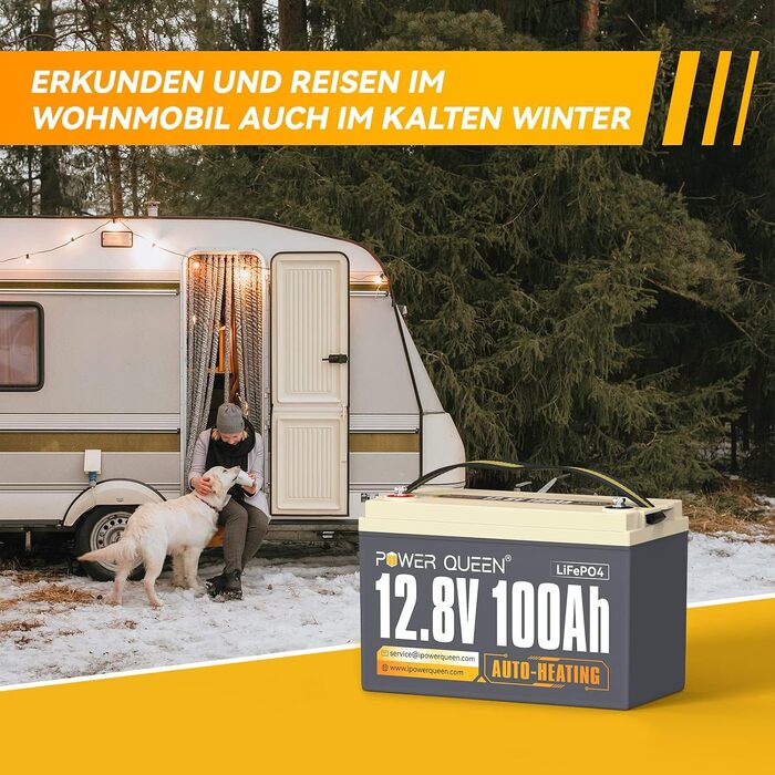LiFePO4 акумулятор Power Queen 12V 100Ah з підігрівом для кемперів та будинків на колесах (12V100Ah-HEAT)