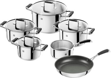 Набір каструль і сковорідка CORNELIA POLETTO BY ZWILLING, 6 предметів, з 4 кришками, для індукції, нержавіюча сталь, скляні кришки
