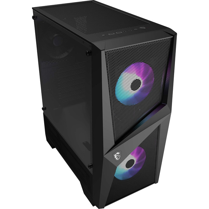 Корпус MSI MAG FORGE 100R Mid-Tower ATX, чорний, з RGB підсвіткою, 2x USB 3.1, 2x 120 мм A-RGB вентилятори, 1x 120 мм вентилятор