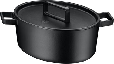 Овальний жаровий посуд WMF Flavour 34x28 см, чавунний, для індукції, емальований, з кришкою з конденсаційними виступами, сучасний дизайн, чорний