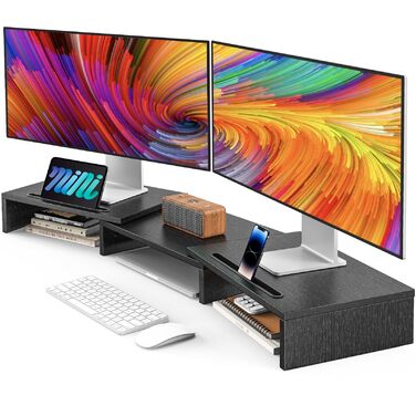 Підставка для двох моніторів AMERIERGO, регульований органайзер на стіл для комп'ютера, ноутбука та принтера, чорний