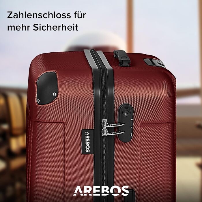 Набір валіз Arebos 3шт. з ABS-пластику | Trolley валіза | Червоний | з TSA-замком, 360° колеса | M-L-XL
