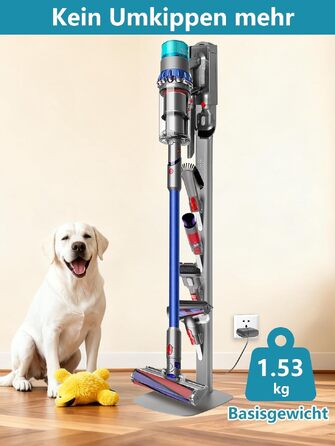 Стійка для пилососа Dyson Gen5 V15 V12 V11 V10 V8 V7 V6 – на підлогу, без свердління, 4 гаки, срібляста