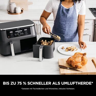 Фритюрниця аерогриль Ninja Foodi MAX Dual Zone 9,5 л, 2 відсіки, цифрова, антипригарна, 6-в-1, 8 порцій, чорна (AF400EU)