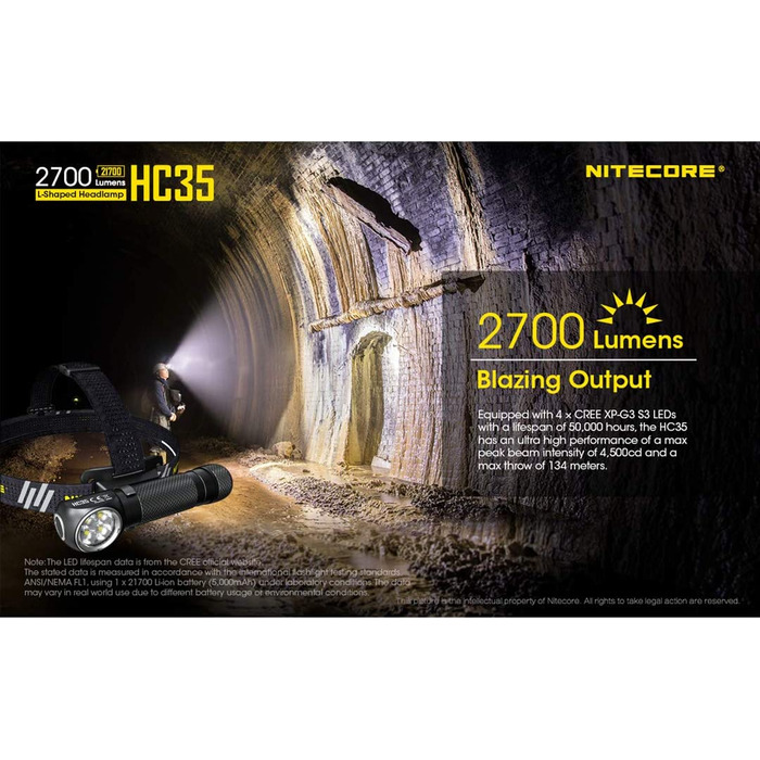Лобовий ліхтар Nitecore HC35 з акумулятором NL2140HP, 2700 лм, USB зарядка