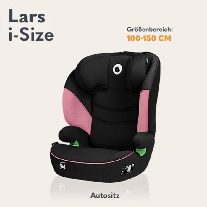 Автокрісло Lionelo Lars I-Size для дітей 100-150 см, група 2/3, з бічними захистом та регулюванням підголівника (Рожевий)