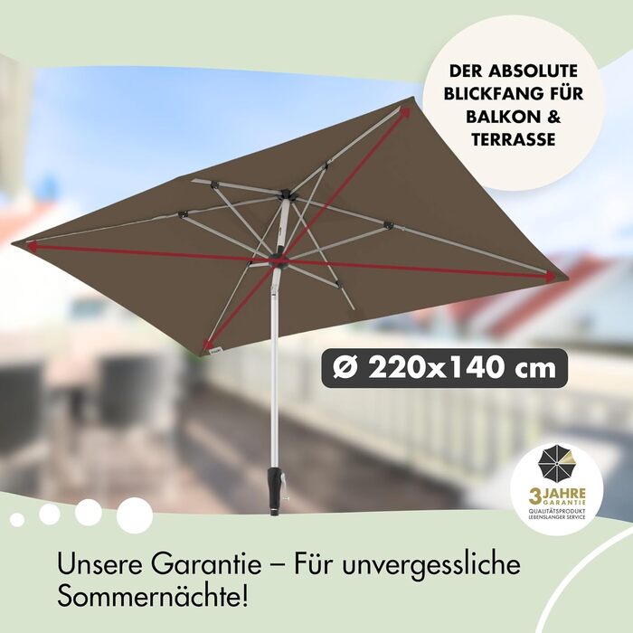 Сонячна парасолька Doppler для саду SL-AZ Auto Tilt 220x140 см, зелена, алюмінієва, з нахилом, з ручкою, UV-захист 80+, водовідштовхувальний поліестер