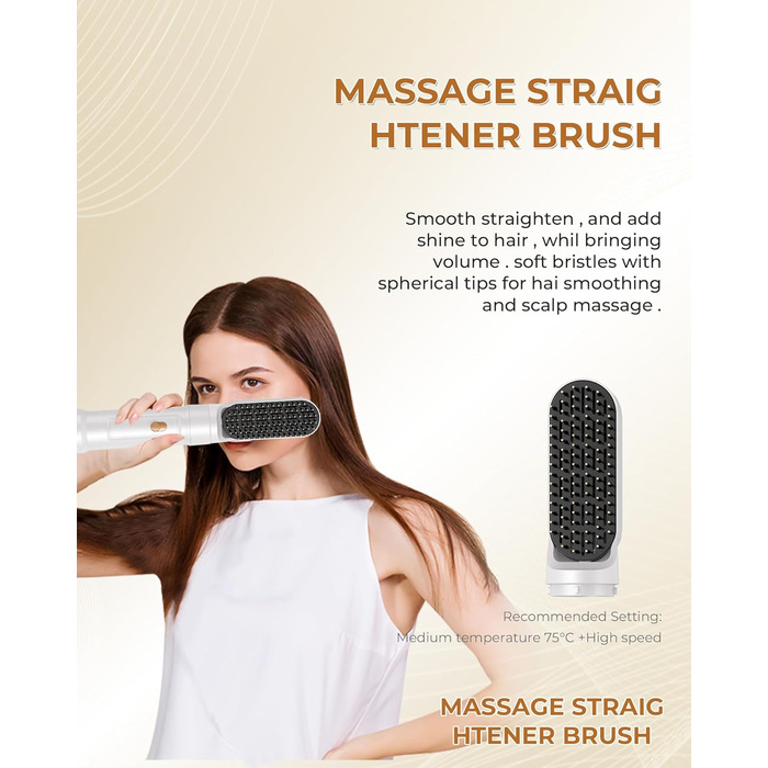 UKLISS Airstyler 5-в-1: Фен-щітка для волосся з насадкою для завивки, іонізація, золотий колір