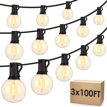 LED гірлянда Mlambert для вулиці 30м, димована, водонепроникна, G40, 53 лампочки 2700K, чорний кабель
