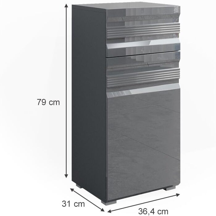 Пенал для ванної Vicco Freddy, антрацит глянець, 36x79 см