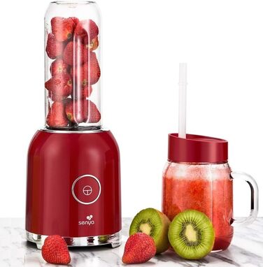 Стаціонарний блендер Senya Juicy Delight 250 Вт, 2 портативні пляшки, 6 лез з нержавіючої сталі, BPA-free, червоний