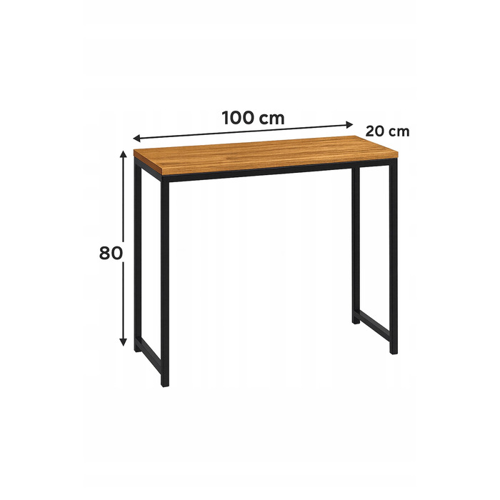 Мінімалістична консоль у передпокій LOFT 80x100x20 см, чорний матовий + дуб