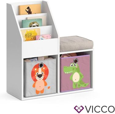 Дитяча полиця Vicco Luigi біла 72x79 см з 2 складаними боксами Лев/Крокодил