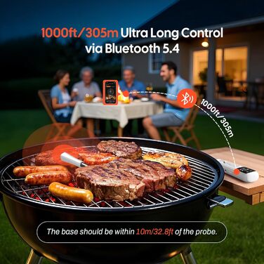 Inkbird INT-11I-B: Бездротовий термометр для м'яса з Bluetooth, LCD-дисплеєм, IP67, для приготування на грилі, в духовці, Smoker, Airfryer