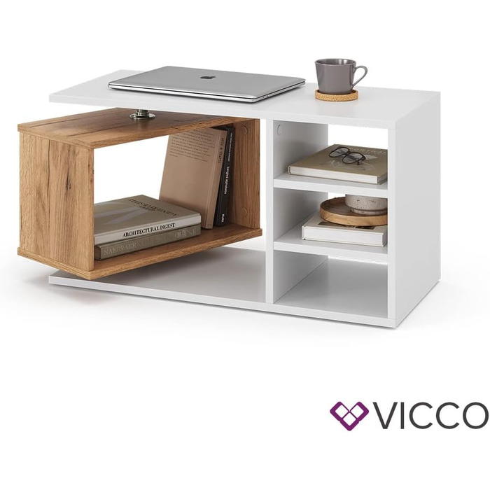 Журнальний стіл Vicco Rafi, білий/дуб, 88x40 см