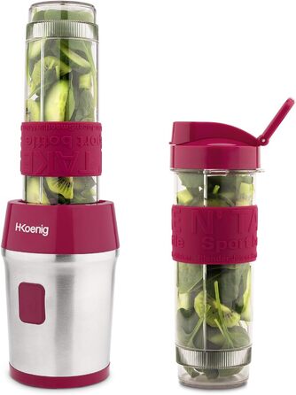 Міні-смузі міксер H.Koenig SMOO10, 570 мл, 300 Вт, 4 леза, 2 пляшки, BPA-free, рожевий