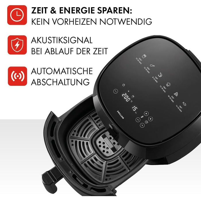 Аерофритюрниця ZWILLING Airfryer 4L, 1400 Вт, 6 програм, компактна мультипіч для смаження, запікання та готування без олії, чорна