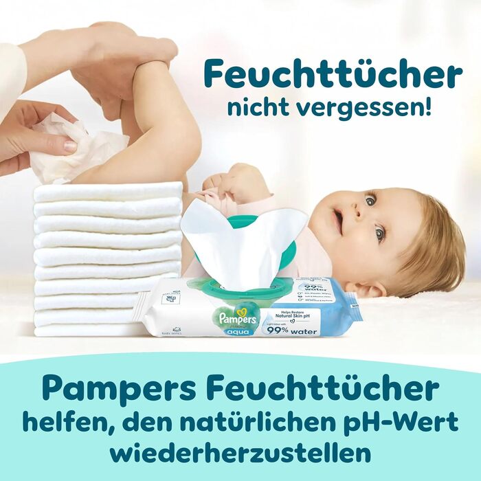 Підгузки Pampers Premium Protection розмір 2 (4-8 кг), захист від протікань, з вологими серветками Aqua Baby (+10 шт)
