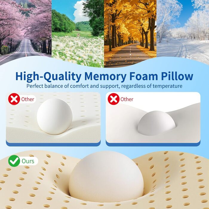 Подушка ортопедична для сну з Memory Foam NackenKissen, 62x39x11/13 см, біла. Для бічних положень, знімний чохол.