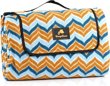 Пікнікова ковдра CampFeuer 200x200 см, синьо-коричнева, зигзаг, водовідштовхувальна, ізольована, для кемпінгу, пляжу та відпочинку на природі