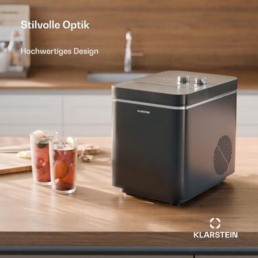 Льодогенератор Klarstein IceCraft 12 кг/24 год, швидке виробництво льоду (6 хв), 2 розміри, автоочищення, для кухні та бару, 150 Вт, чорний