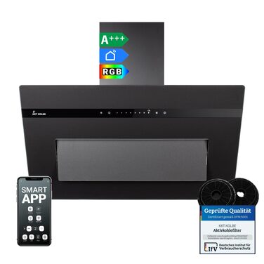 Витяжка для кухні KKT KOLBE Ploom PLOOM8005S 80 см, чорний матовий скляний корпус, потужність 782 м³/год, керування Smart WiFi App та SensorTouch, RGBW LED-підсвітка, режим рециркуляції та відводу