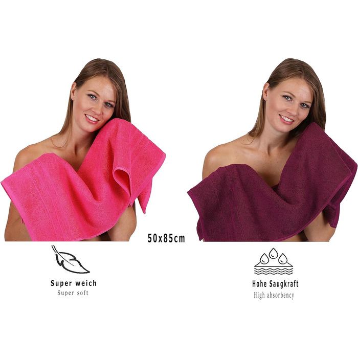 Набір рушників Betz DELUXE 8 шт., 100% бавовна, банні, душові, для рук і обличчя, колір: слива та фуксія