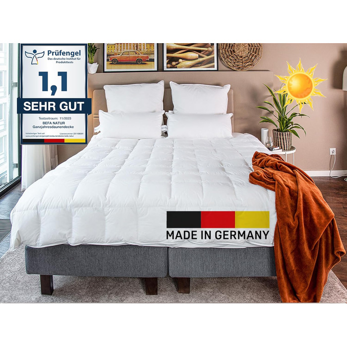 Літня пухова ковдра BEFA NATUR 155x220 см, 90% пуху, 10% пера, для алергіків, Німеччина, сертифікат Öko-Tex 100, Downpass, комплект 2 шт.