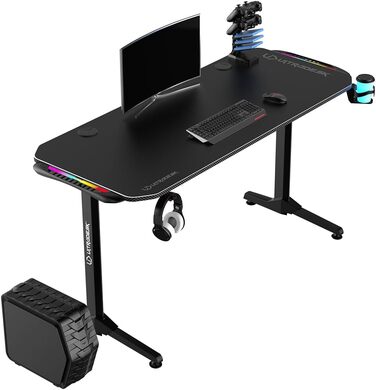 Ігровий стіл ULTRADESK FRAG V3 150x60 см, LED RGB підсвітка, сталева конструкція, для 2 моніторів, чорний, з аксесуарами