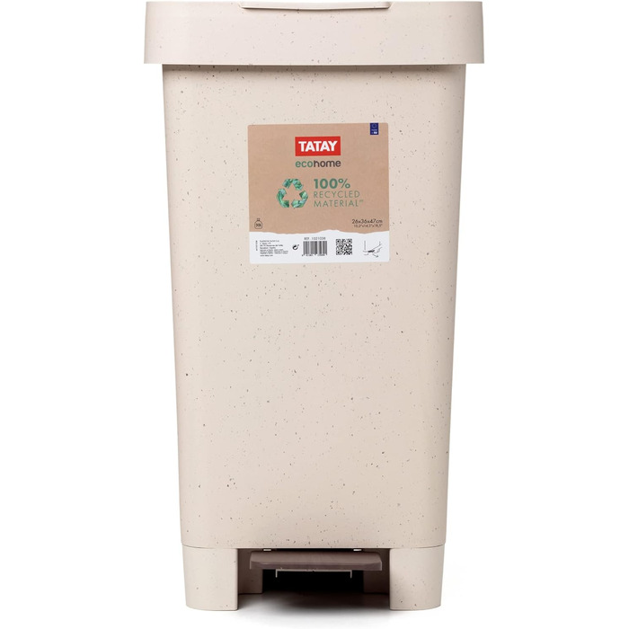 Смітник для кухні TATAY Smart ECOHOME, 25 л, з педаллю, поліпропілен, BPA Free, під мішки 30 л, 100% перероблені матеріали, бежевий