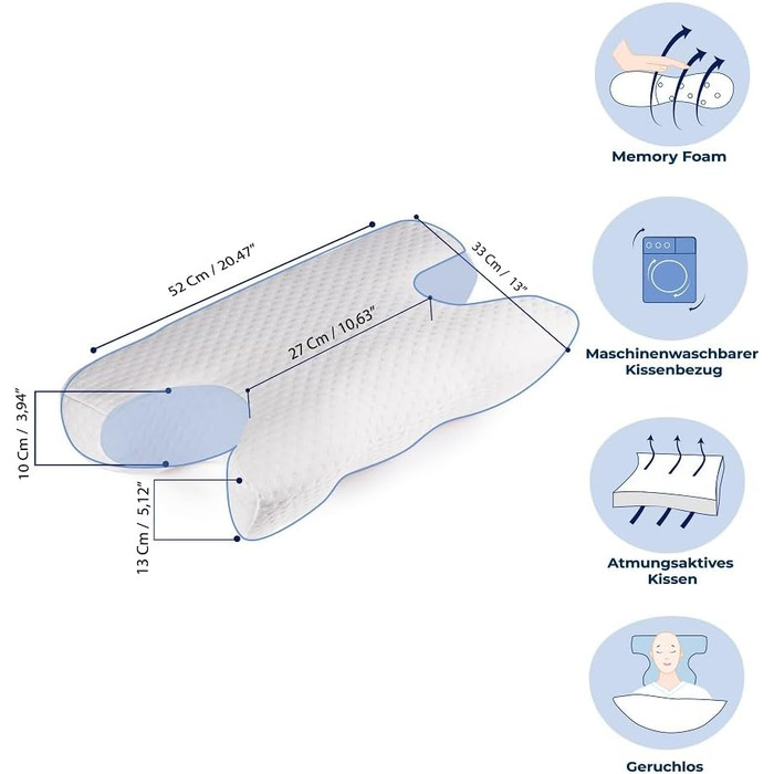 Ортопедична подушка Beauty Pillow з пам’яттю форми, проти зморшок, антивікова, для сну на боці та спині