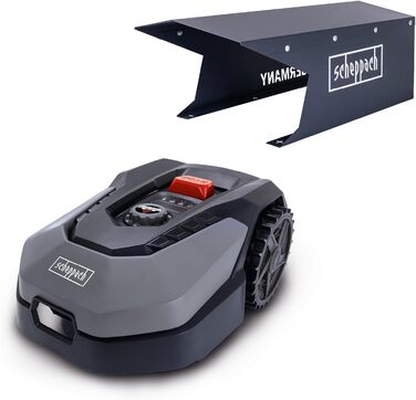 Робот-газонокосарка Scheppach RLM500W для газонів до 500 м², 18 см, 20-60 мм, Wi-Fi, Bluetooth, сенсор дощу, додаток, для ухилу до 35%, з базою, 9 ножів, 100 м кабелю, 130 гачків
