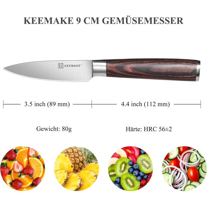 KEEMAKE Набір професійних кухонних ножів з вуглецевої сталі, Fleischmesser з ергономічною ручкою, 9 см (овочевий ніж)