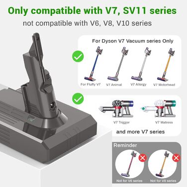 Акумулятор ARyee V7 для Dyson V7 Motorhead/Animal/Absolute/Trigger/HEPA/Extra/Mattress, SV11 Fluffy, з фільтром і щіткою, змінний акумулятор