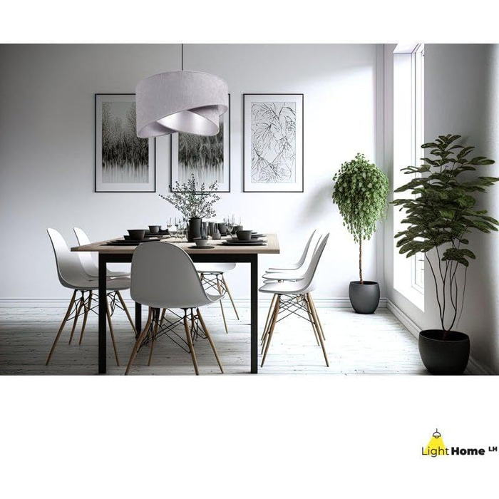 Підвісна лампа Light-Home Milan з абажуром з велюру, індустріальний стиль, сіро-срібляста, для вітальні, спальні та їдальні