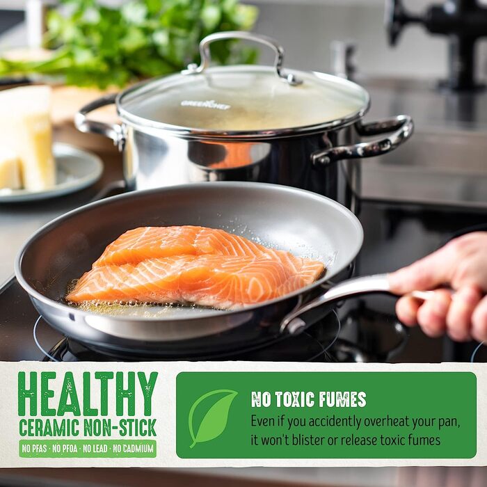 GreenChef Profile Plus каструля з антипригарною керамікою та нержавіючої сталі, 18 см, 2,1 л, з кришкою із загартованого скла, без PFAS, для індукції, жаростійка до 200°C, срібляста