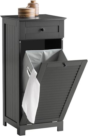 Шафа для білизни SoBuy BZR73-DG з висувним кошиком, темно-сіра, 40x90x38 см, для ванної, органайзер для прання
